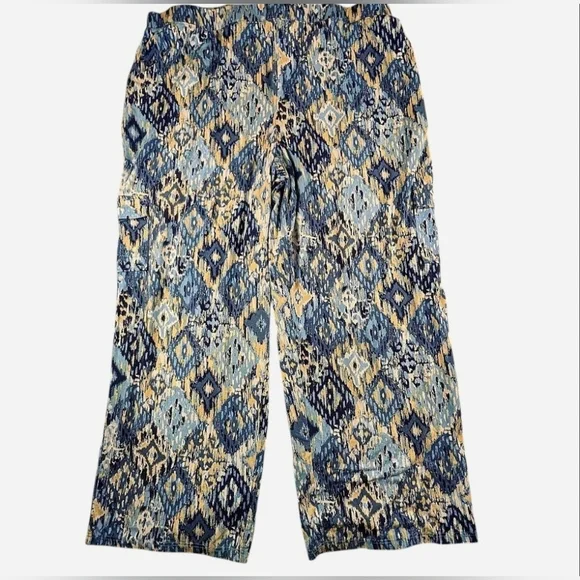 Denim and Co Beach blue yellow wide leg cargo pants with elastic waistband 3x - Picture 1 of 5